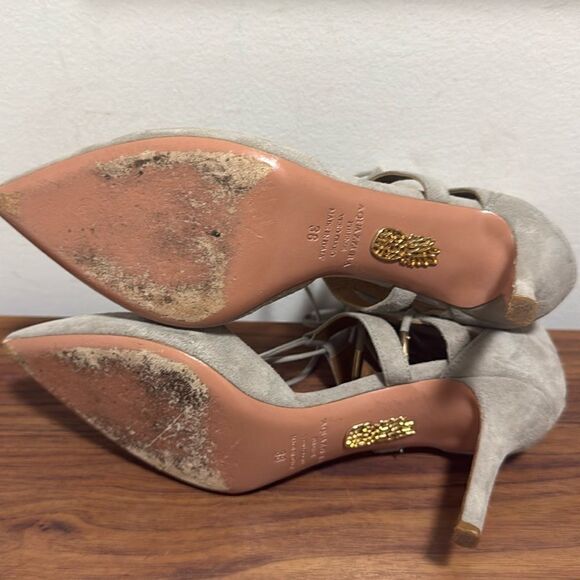 Aquazzura Frienze Belgravia 75 Light Gray Suede Pump Stiletto Pumps Size 38. - Picture 7 of 7